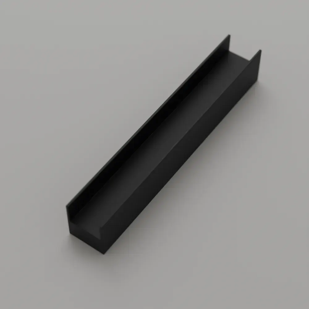 Top view of a piece of Bellagio U-channel by CRL in matt black, open side up (visualisation)