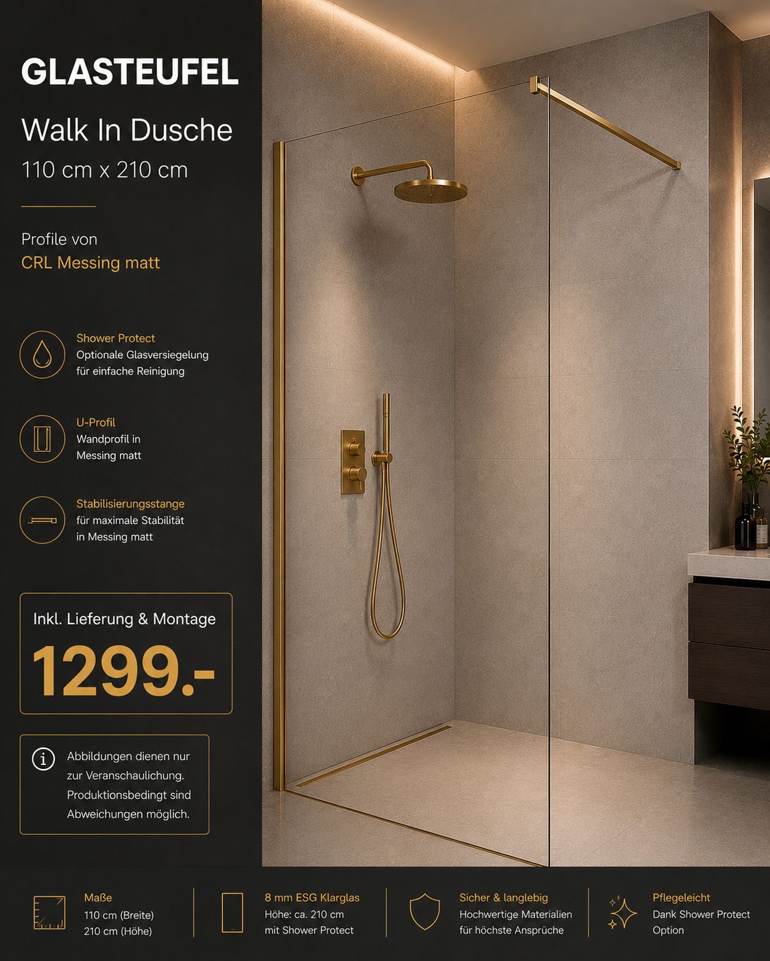 Walk-In Dusche nach Maß von Glasteufel